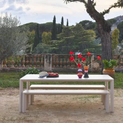 Set tavolo da giardino in alluminio con 2 panchine, 8 sedie