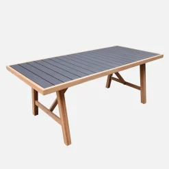 Set tavolo da giardino in legno di hevea e alluminio con 8 sedie