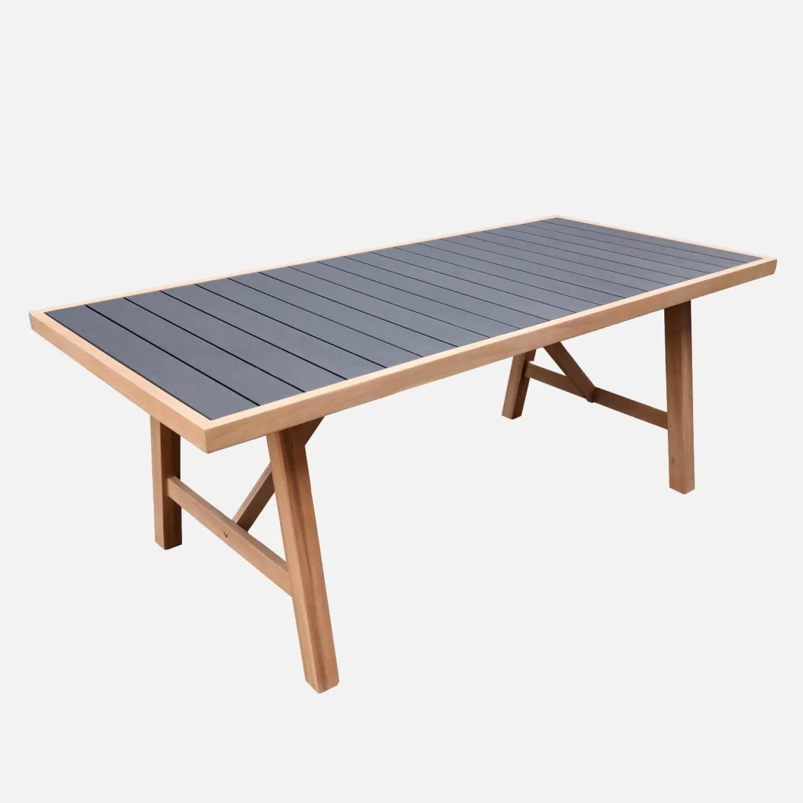 Set tavolo da giardino in legno di hevea e alluminio con 8 sedie