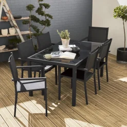 Set tavolo da giardino in alluminio e textilene con 6 sedie