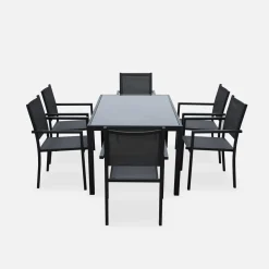 Set tavolo da giardino in alluminio e textilene con 6 sedie