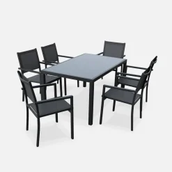 Set tavolo da giardino in alluminio e textilene con 6 sedie