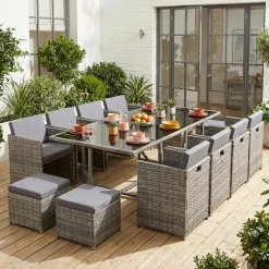 Set tavolo da giardino in resina intrecciata con 8-12 poltrone