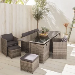 Set tavolo da giardino in resina intrecciata con 8-12 poltrone