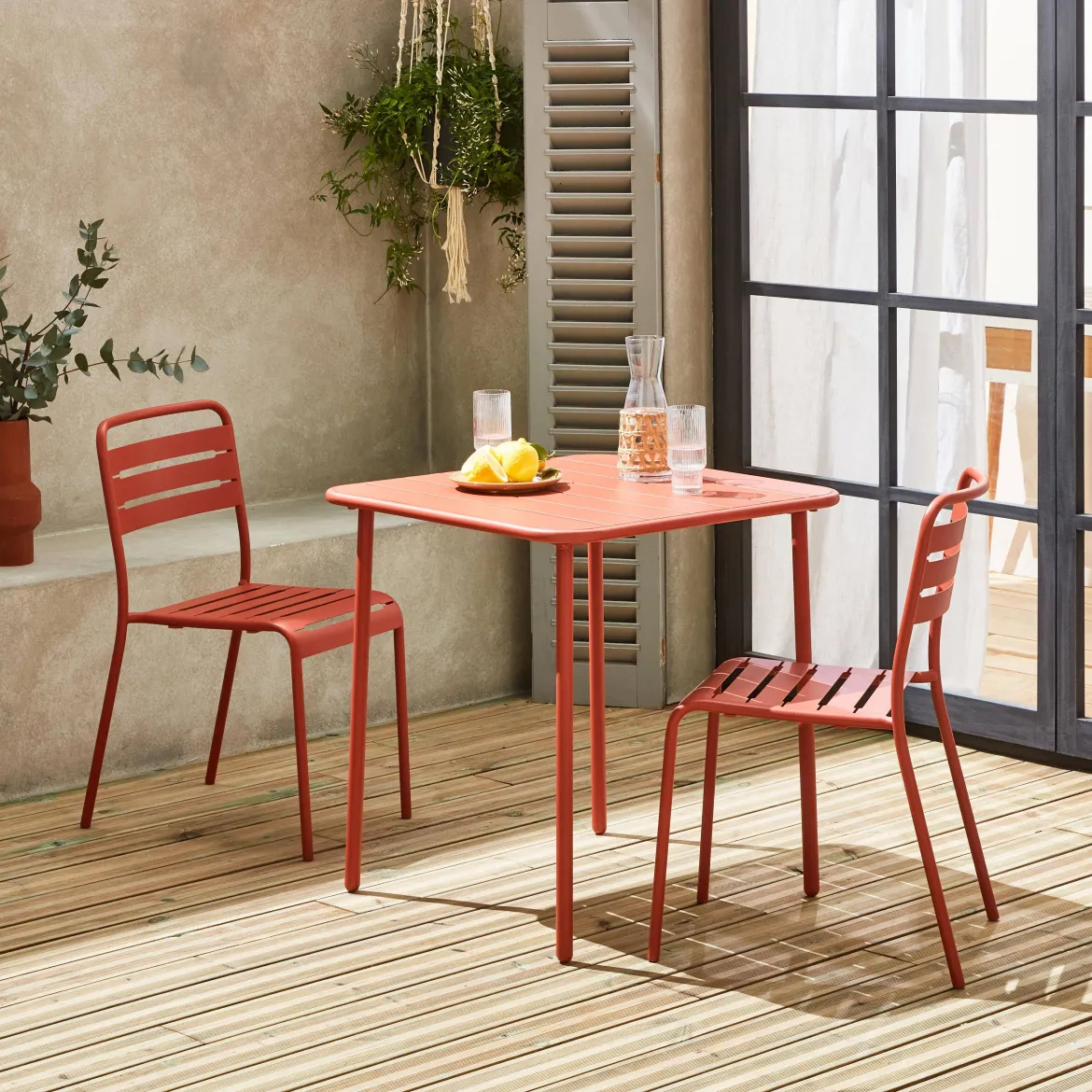 Set tavolo da giardino in acciaio con 2 sedie, 70cm