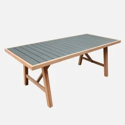 Set tavolo da giardino in legno di hevea e alluminio con 8 sedie