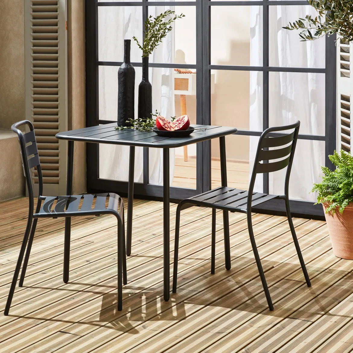 Set tavolo da giardino in acciaio con 2 sedie, 70cm