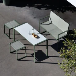 Set tavolo da giardino incastrabile in acciaio e textilene con 4 sedie