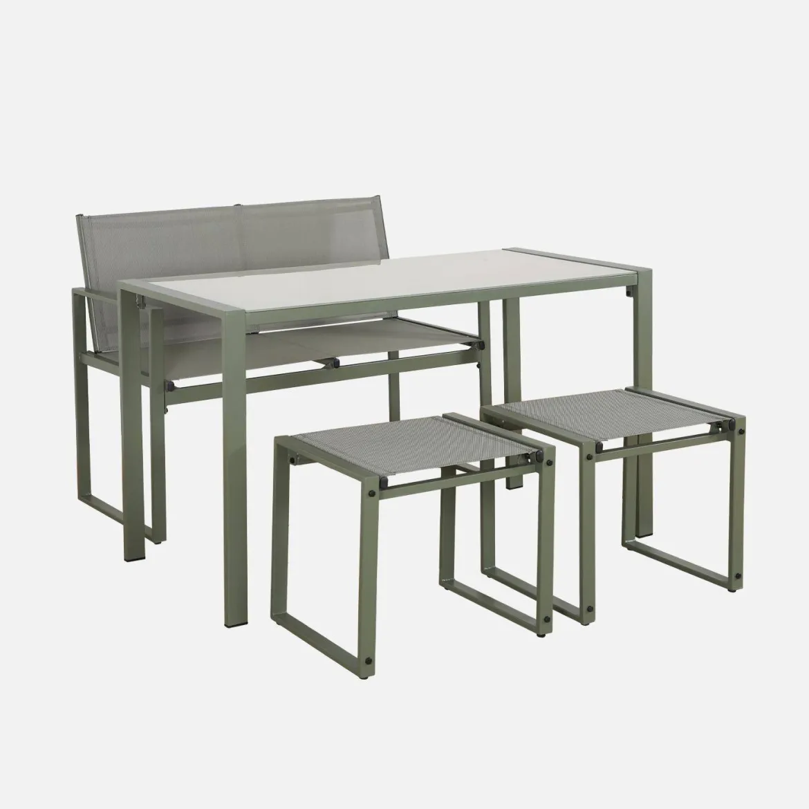 Set tavolo da giardino incastrabile in acciaio e textilene con 4 sedie