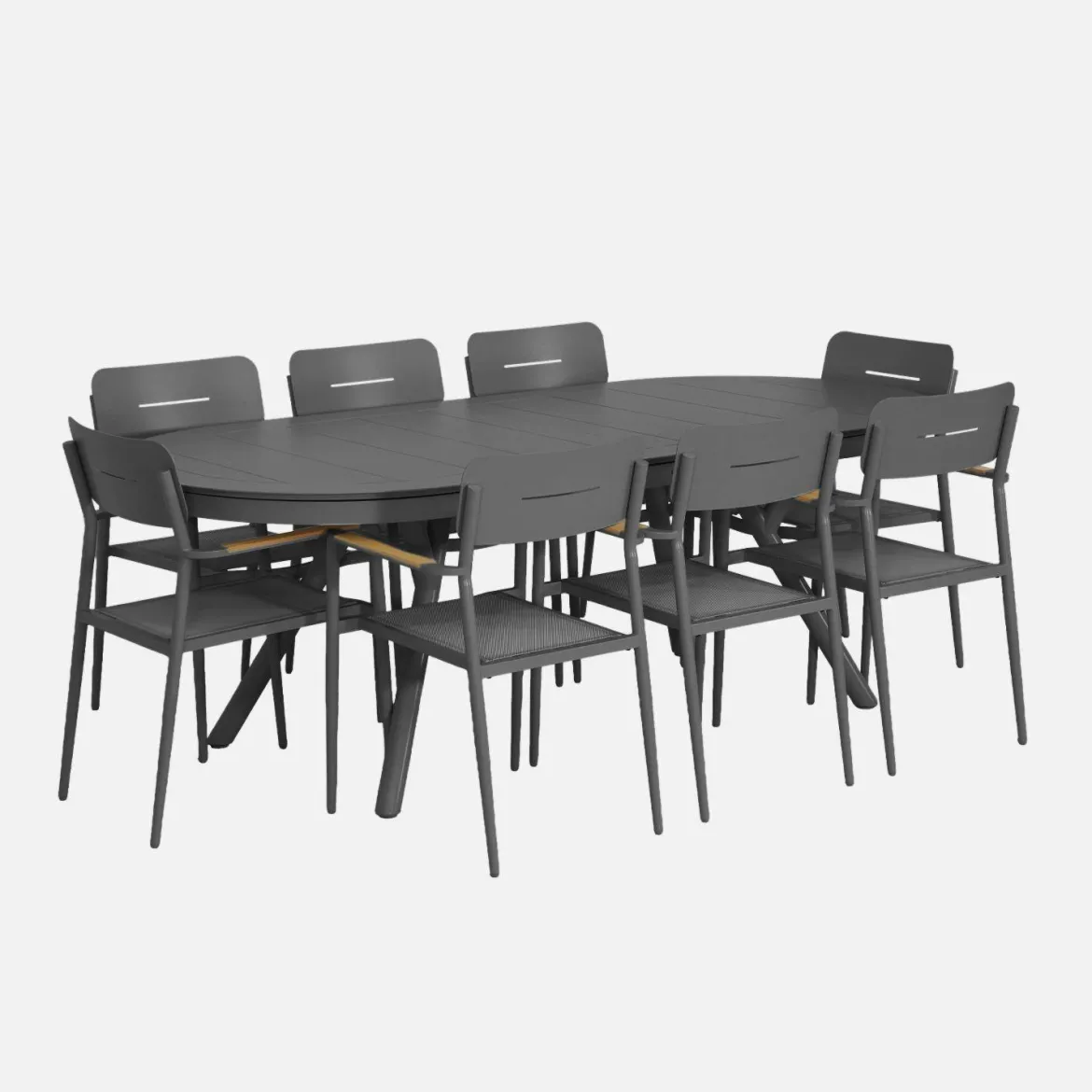Set tavolo da giardino ovale allungabile in alluminio con 8 sedie