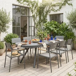 Set tavolo da giardino ovale allungabile in alluminio con 8 sedie