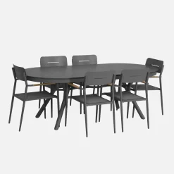 Set tavolo da giardino ovale allungabile in alluminio con 6 sedie