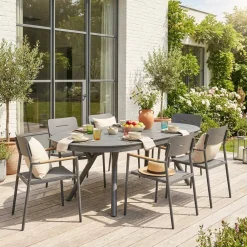 Set tavolo da giardino ovale allungabile in alluminio con 6 sedie