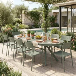Set tavolo da giardino ovale allungabile in alluminio con 10 sedie