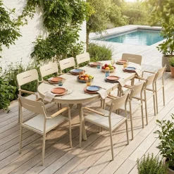 Set tavolo da giardino ovale allungabile in alluminio con 10 sedie