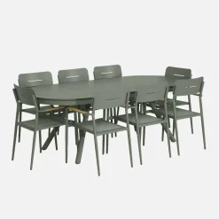 Set tavolo da giardino ovale allungabile in alluminio con 8 sedie