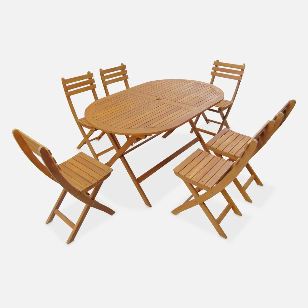 Set tavolo da giardino ovale in legno con 6 sedie