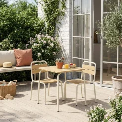 Set tavolo da giardino per bambini in acciaio e legno con 2 sedie
