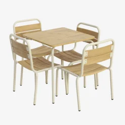 Set tavolo da giardino per bambini in acciaio e decorazione in legno con 4 sedie