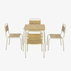 Set tavolo da giardino per bambini in acciaio e decorazione in legno con 4 sedie