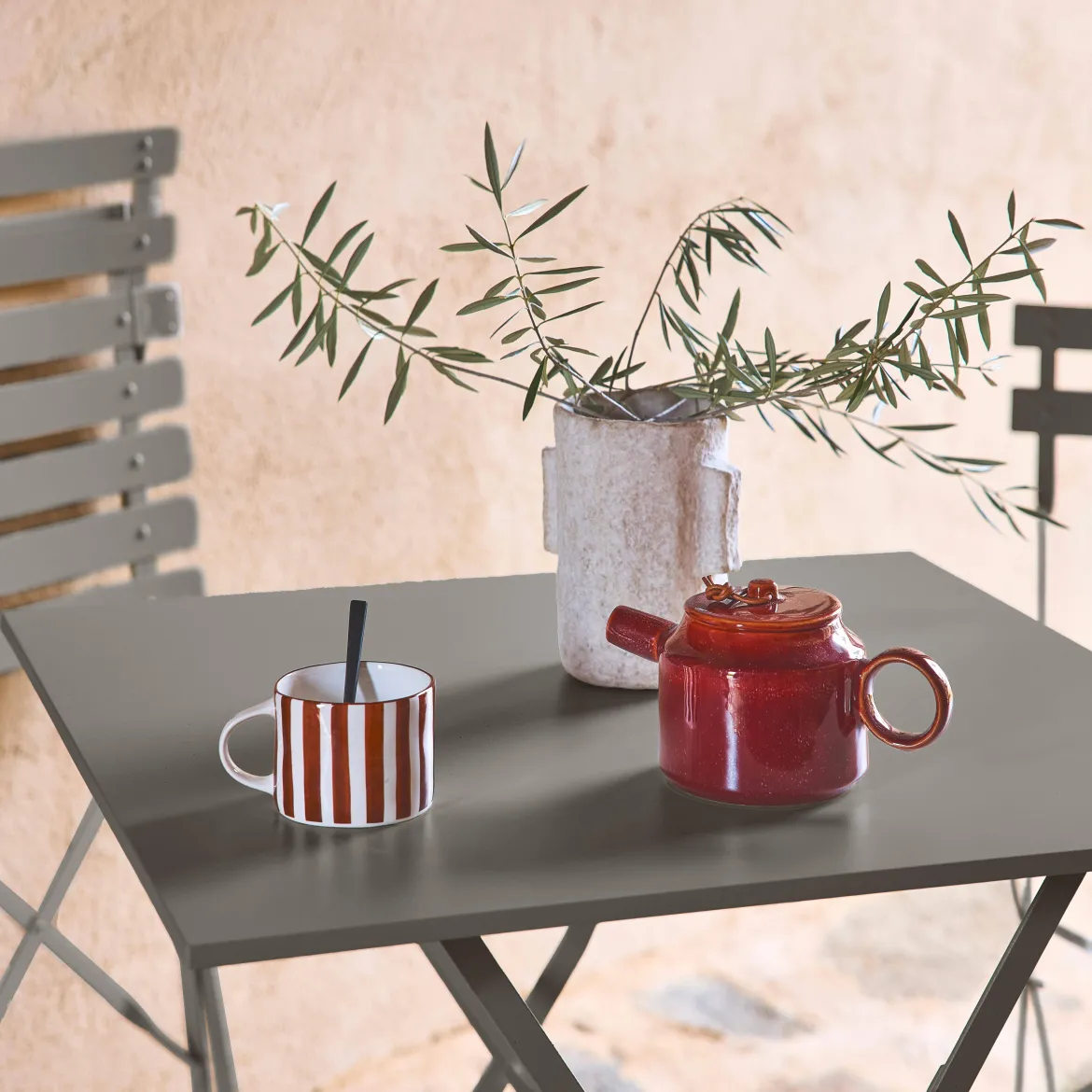 Set tavolo da giardino pieghevole in acciaio con 2 sedie, 70cm