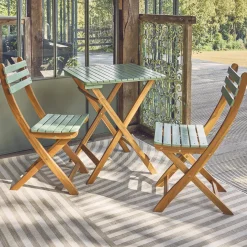 Set tavolo da giardino pieghevole in legno di acacia con 2 sedie