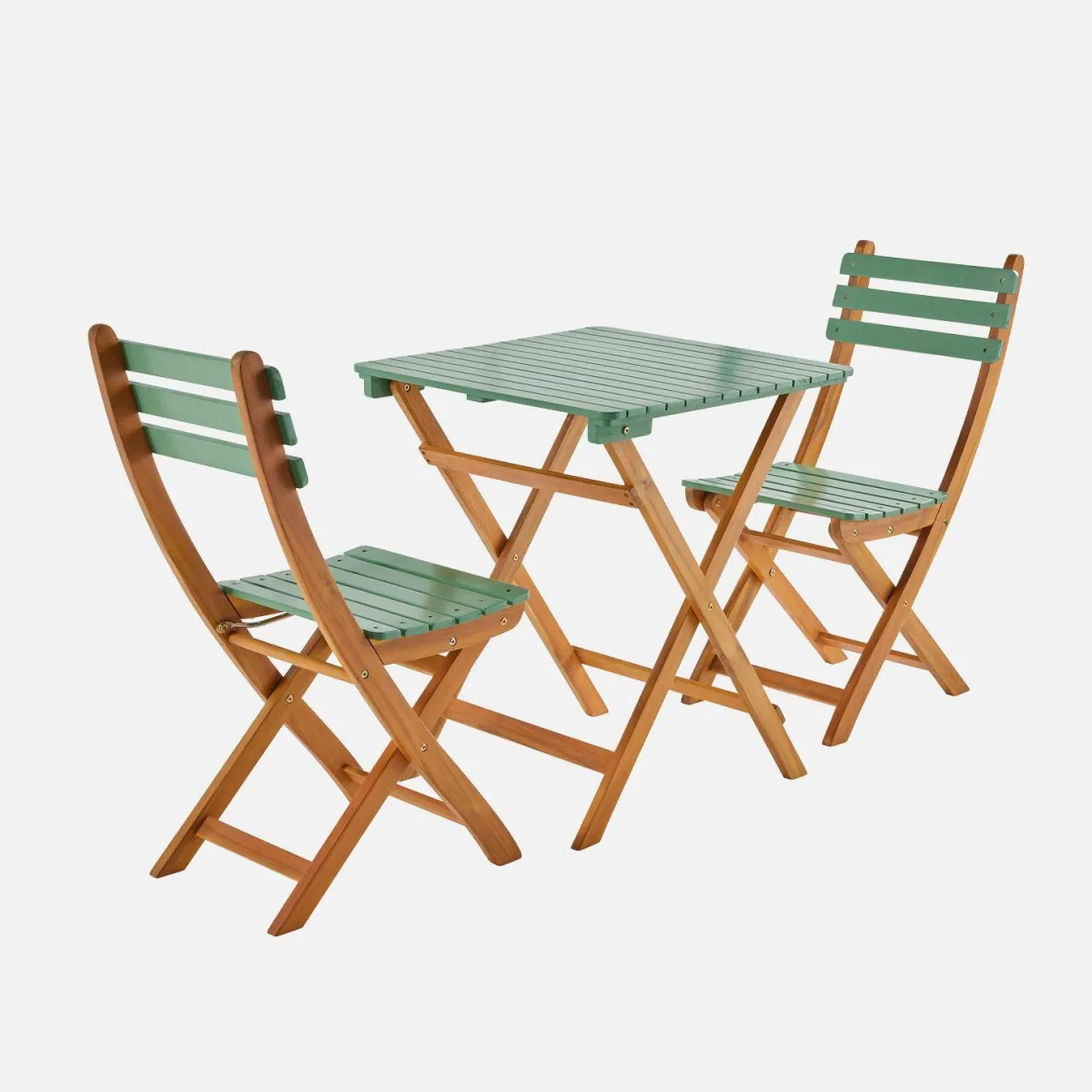 Set tavolo da giardino pieghevole in legno di acacia con 2 sedie