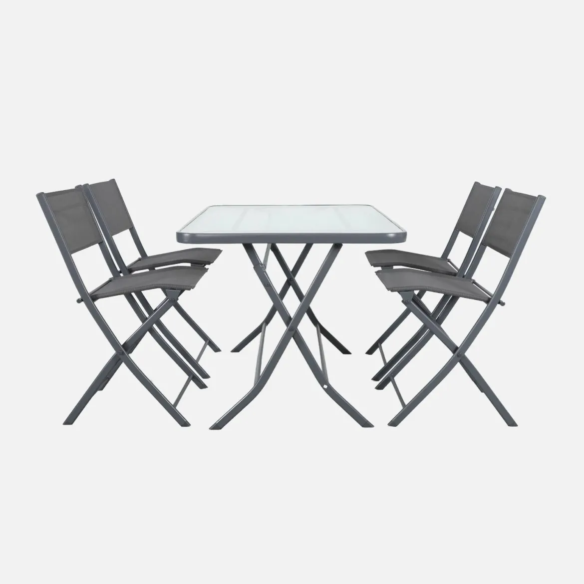 Set tavolo da giardino pieghevole in acciaio con 4 sedie