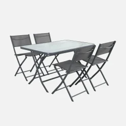 Set tavolo da giardino pieghevole in acciaio con 4 sedie