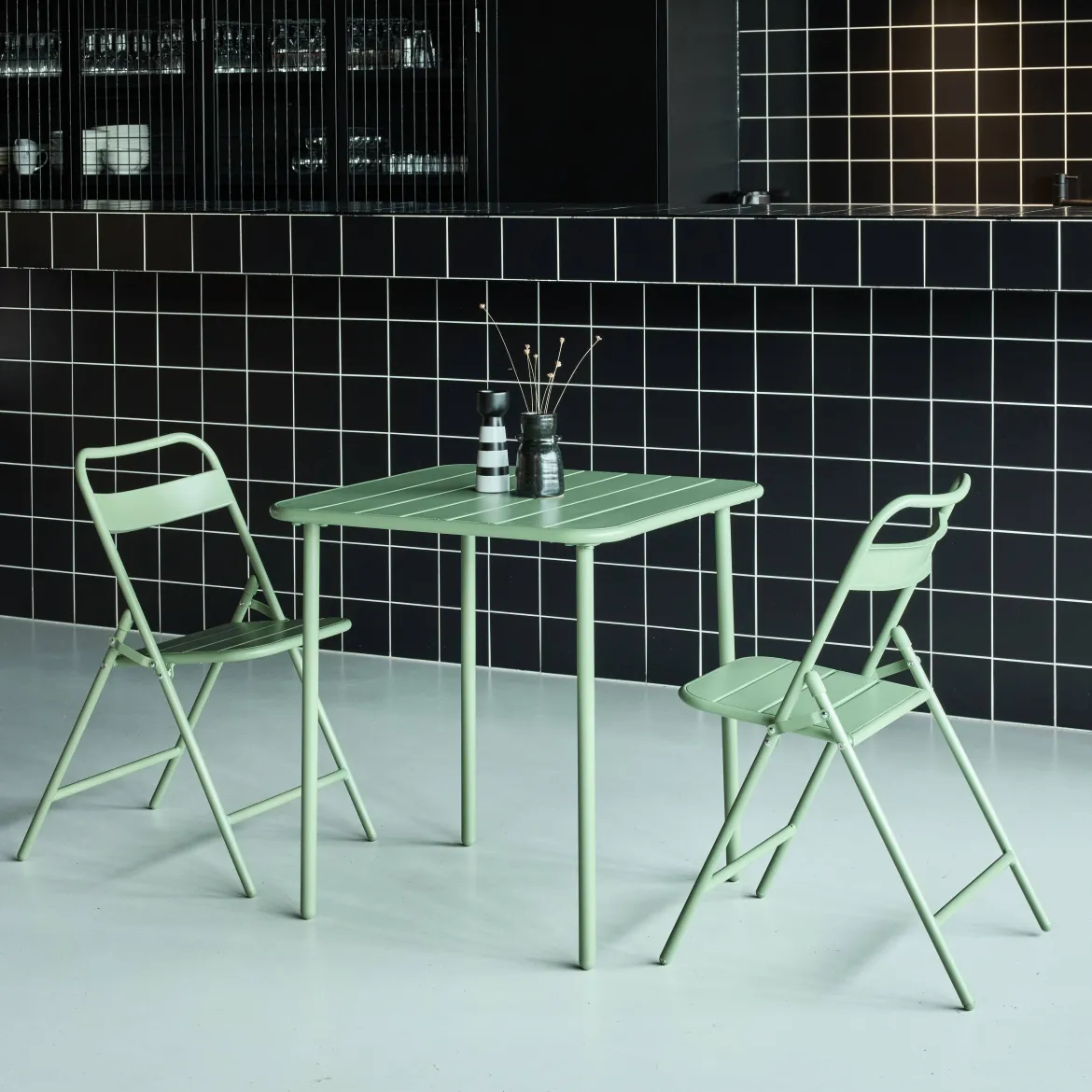 Set tavolo da giardino pieghevole in acciaio con 2 sedie, 70cm