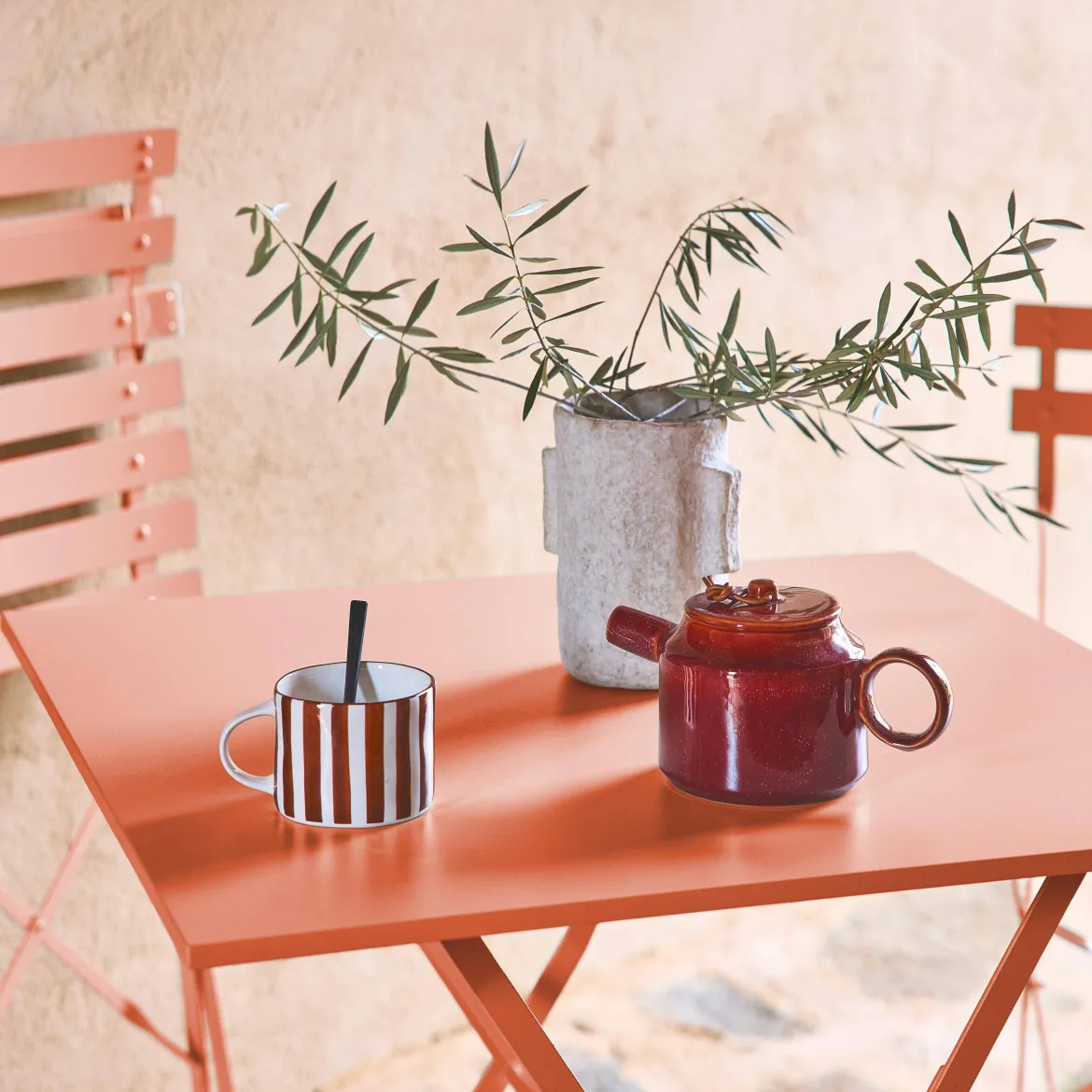 Set tavolo da giardino pieghevole in acciaio con 2 sedie, 70cm