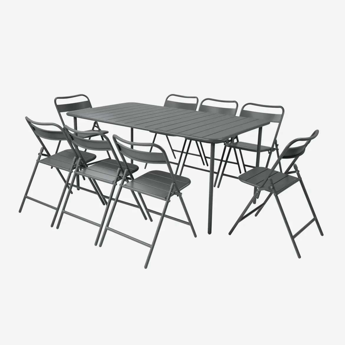 Set tavolo da giardino pieghevole in acciaio con 8 sedie, 160cm