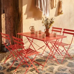 Set tavolo da giardino pieghevole in acciaio con 4 sedie, 110cm