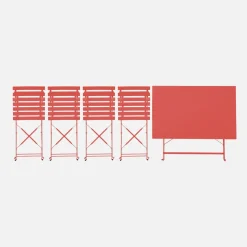 Set tavolo da giardino pieghevole in acciaio con 4 sedie, 110cm