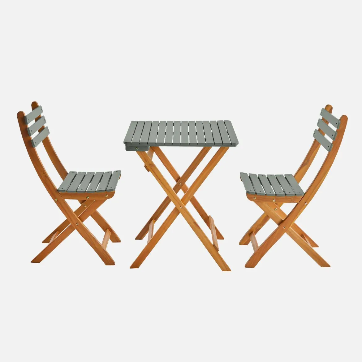 Set tavolo da giardino pieghevole in legno di acacia con 2 sedie