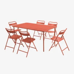 Set tavolo da giardino pieghevole in acciaio con 6 sedie, 160cm