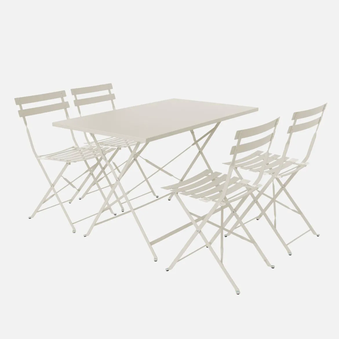 Set tavolo da giardino pieghevole in acciaio con 4 sedie, 110cm