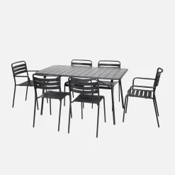 Set tavolo da giardino pieghevole in acciaio con 2 poltrone e 4 sedie, 140cm