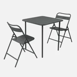 Set tavolo da giardino pieghevole in acciaio con 2 sedie, 70cm