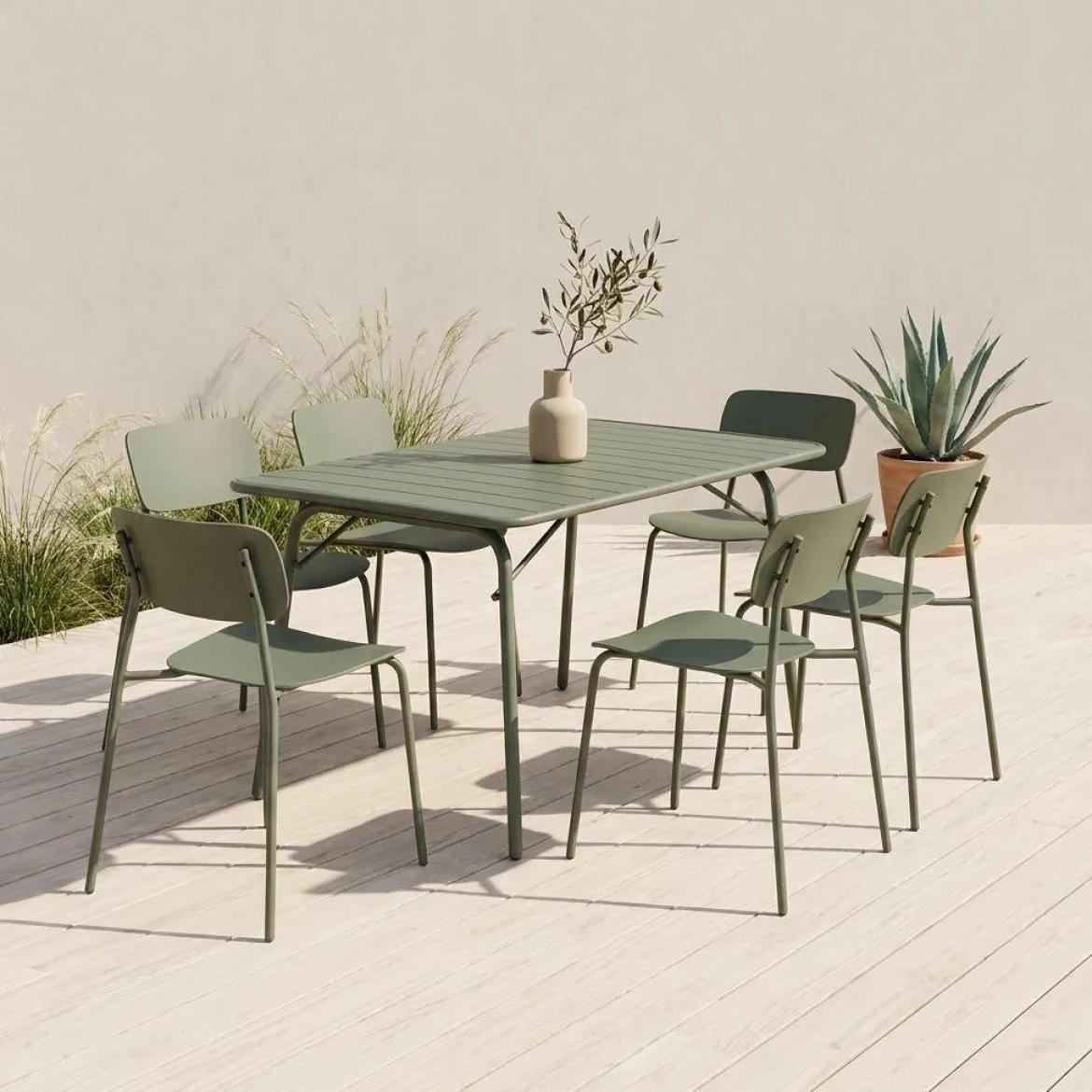 Set tavolo da giardino pieghevole in metallo con 6 sedie