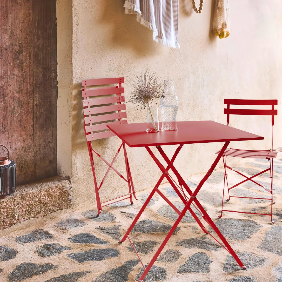 Set tavolo da giardino pieghevole in acciaio con 2 sedie, 70cm
