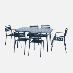 Set tavolo da giardino pieghevole in acciaio con 2 poltrone e 4 sedie, 140cm