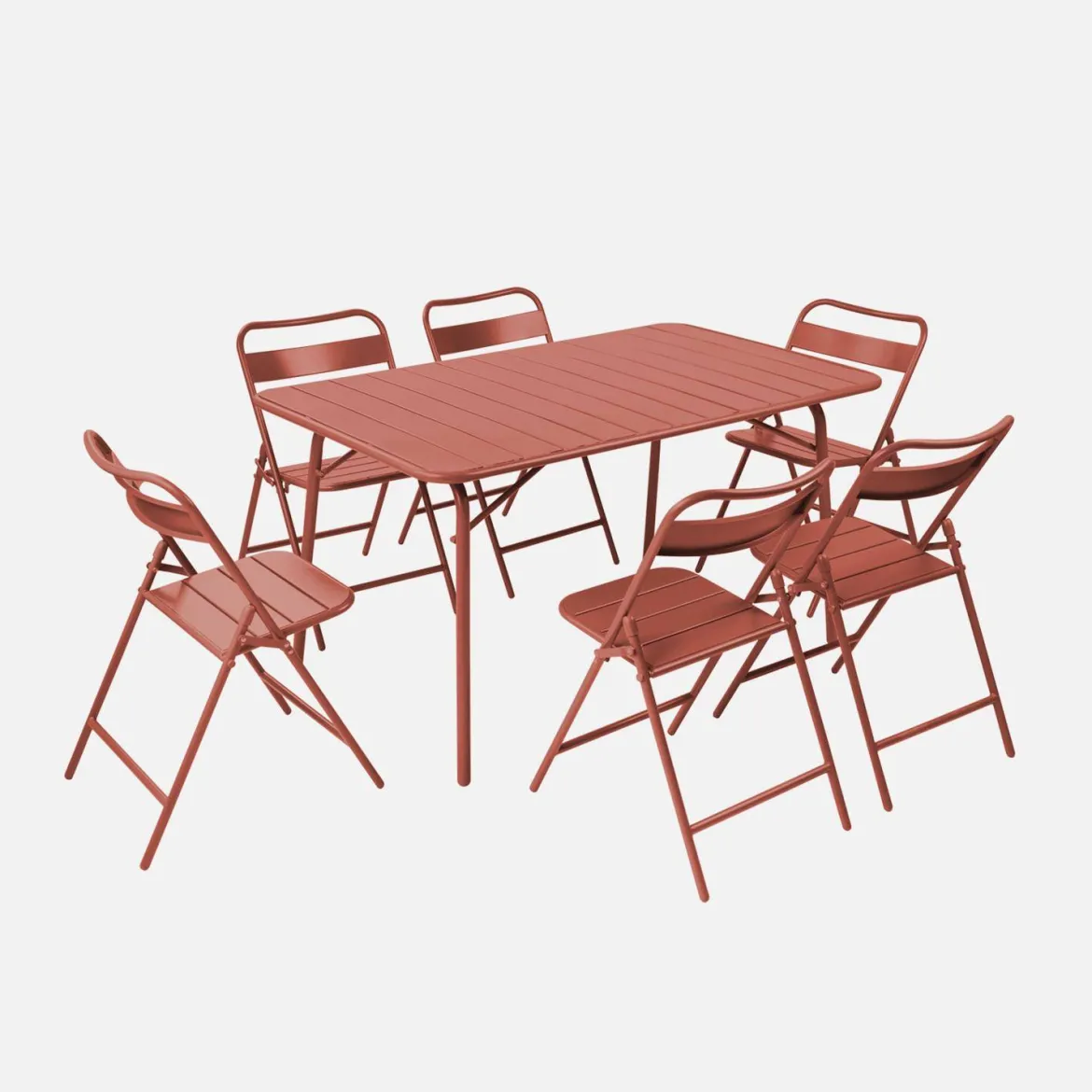 Set tavolo da giardino pieghevole in acciaio con 6 sedie, 140cm