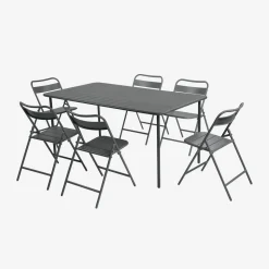 Set tavolo da giardino pieghevole in acciaio con 6 sedie, 160cm