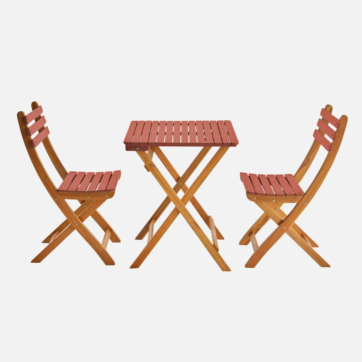 Set tavolo da giardino pieghevole in legno di acacia con 2 sedie