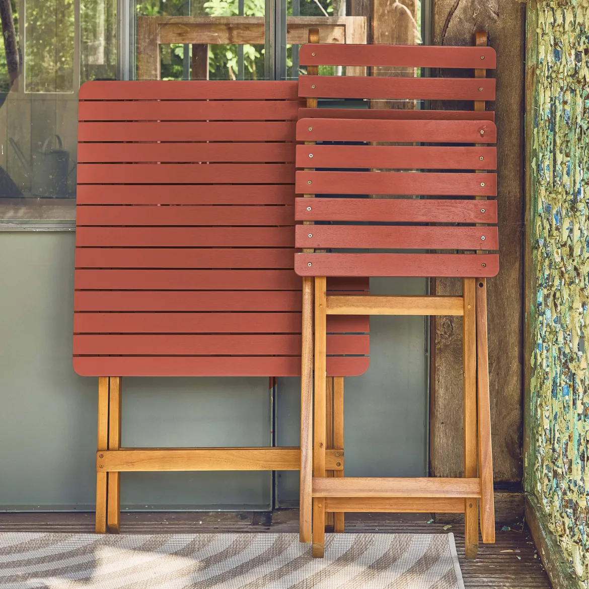 Set tavolo da giardino pieghevole in legno di acacia con 2 sedie