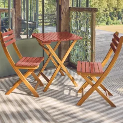 Set tavolo da giardino pieghevole in legno di acacia con 2 sedie