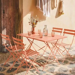 Set tavolo da giardino pieghevole in acciaio con 4 sedie, 110cm