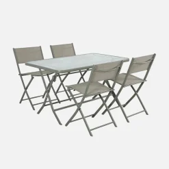 Set tavolo da giardino pieghevole in acciaio con 4 sedie
