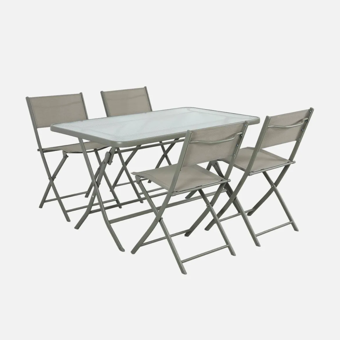 Set tavolo da giardino pieghevole in acciaio con 4 sedie